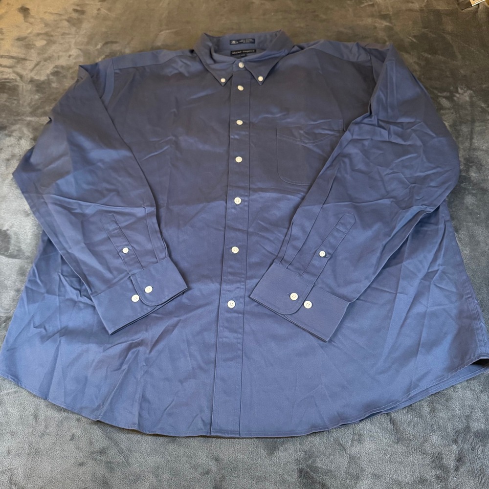 Grant Thomas Button Down Shirt Long‎ Sleeve Blue Cotton Blend Mens XXL 2XL NWT